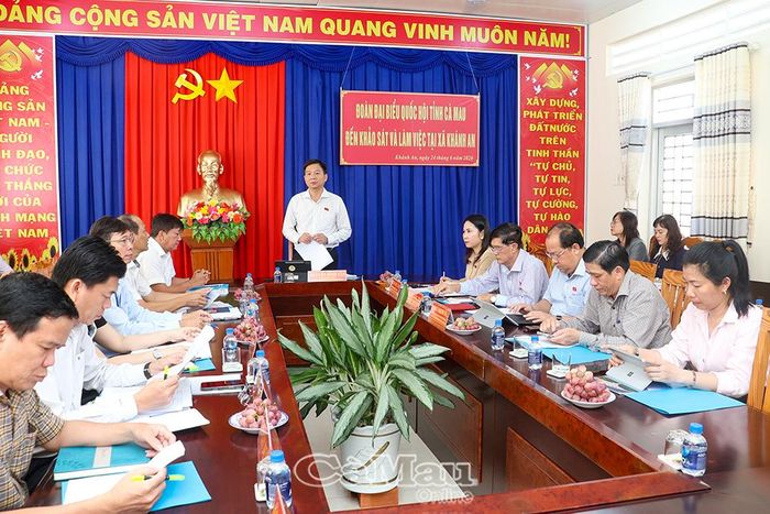 Đồng chí Nguyễn Bình Tân phát biểu trong buổi khảo sát tại xã Khánh An.