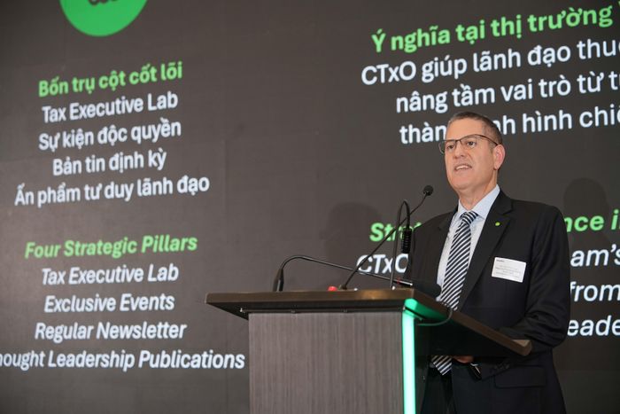 Ông Michael Fiore - Lãnh đạo Dịch vụ Tư vấn Thuế và Pháp lý Deloitte Đông Nam Á - phát biểu tại sự kiện. Ảnh: Deloitte