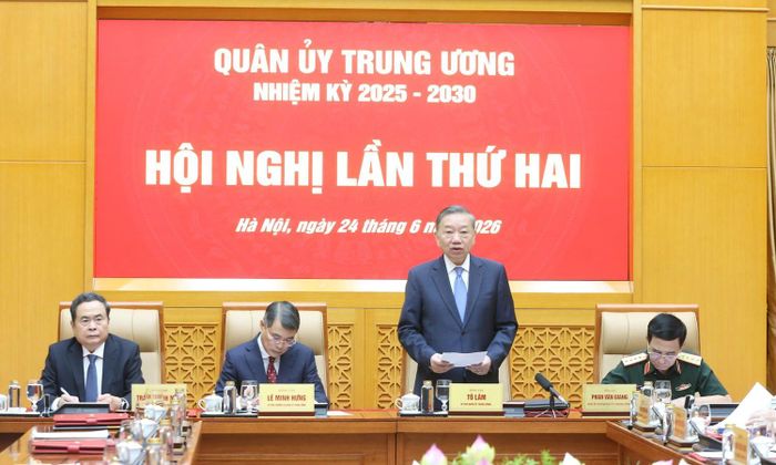 Tổng Bí thư, Chủ tịch nước Tô Lâm, Bí thư Quân ủy Trung ương, phát biểu chỉ đạo tại Hội nghị. (Ảnh: Hiền Hòa)