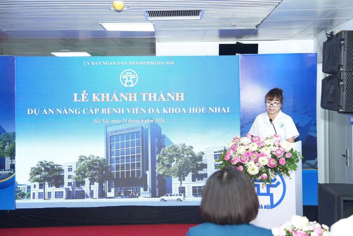TS.BS Phan Thị Thanh Bình, Giám đốc Bệnh viện Đa khoa Hòe Nhai cam kết phát huy hiệu quả công năng sử dụng của công trình trong công tác khám chữa bệnh, chăm sóc sức khỏe nhân dân. Ảnh: Linh Phạm