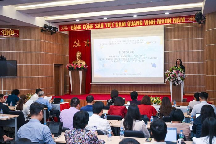 Quang cảnh hội nghị sơ kết 6 tháng đầu năm 2026, định hướng hoạt động 6 tháng cuối năm lĩnh vực thông tin điện tử. Ảnh: Lê Minh