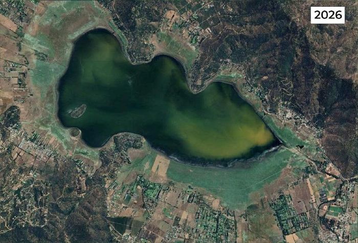  Đầm Aculeo, Chile trong các năm 2007 và 2026. Ảnh: Google Earth. 
