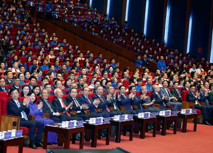 Tổng Bí thư, Chủ tịch nước Tô Lâm và các đại biểu dự Phiên trọng thể Đại hội Đoàn toàn quốc lần thứ XIII. Ảnh: Thống Nhất– TTXVN