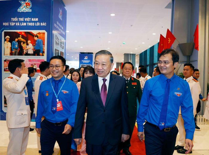 Tổng Bí thư, Chủ tịch nước Tô Lâm đến dự Phiên trọng thể Đại hội Đoàn toàn quốc lần thứ XIII. Ảnh: Thống Nhất– TTXVN