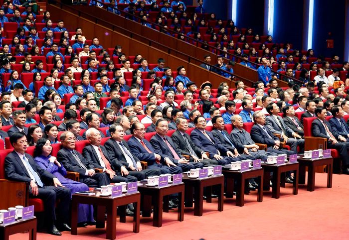 Tổng Bí thư, Chủ tịch nước Tô Lâm và các đại biểu dự Phiên trọng thể Đại hội Đoàn toàn quốc lần thứ XIII. Ảnh: Thống Nhất– TTXVN