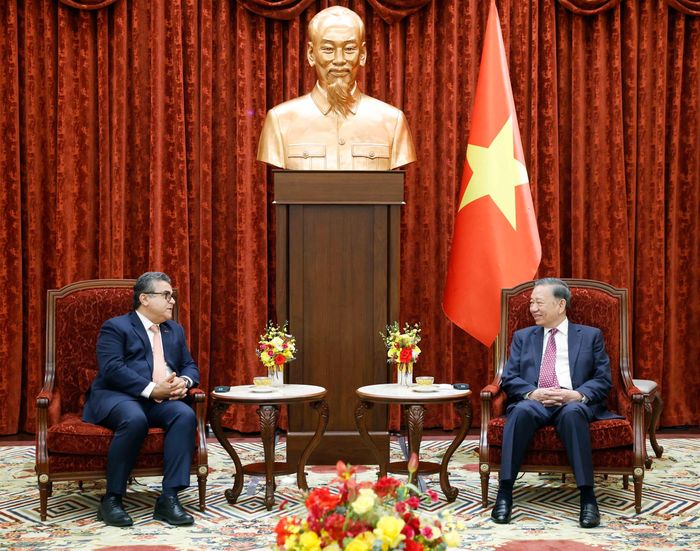 Tổng Bí thư, Chủ tịch nước Tô Lâm tiếp Đại sứ đặc mệnh toàn quyền Nhà nước Palestine Saadi Salama. Ảnh: Thống Nhất – TTXVN