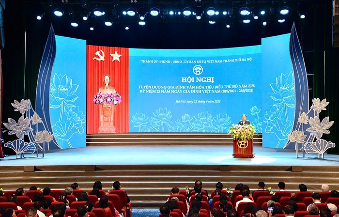 Ủy viên Bộ Chính trị, Bí thư Thành ủy Hà Nội, Trưởng ban Chỉ đạo về phát triển văn hóa Thủ đô Hà Nội Trần Đức Thắng phát biểu tại buổi lễ