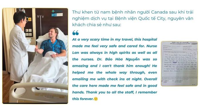 Bệnh nhân người Canada chia sẻ cảm nghĩ tích cực sau khi được điều trị thành công.