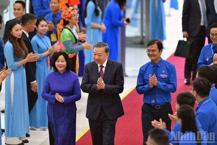 Tổng Bí thư, Chủ tịch nước Tô Lâm và các đồng chí lãnh đạo Đảng, Nhà nước đến dự Đại hội.