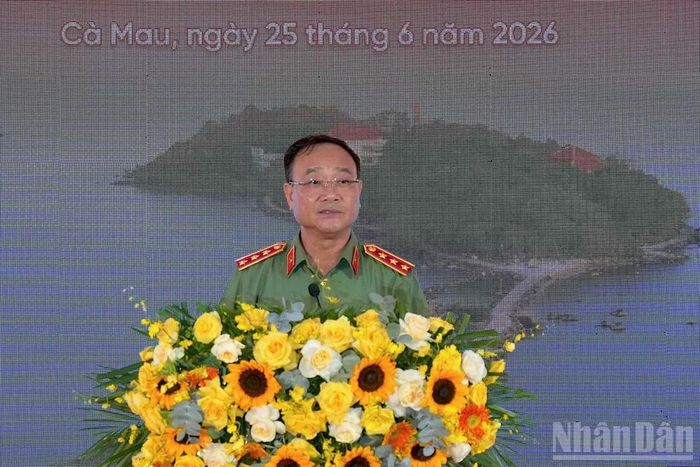 Thượng tướng Phạm Thế Tùng, Thứ trưởng Công an phát biểu tại buổi lễ.