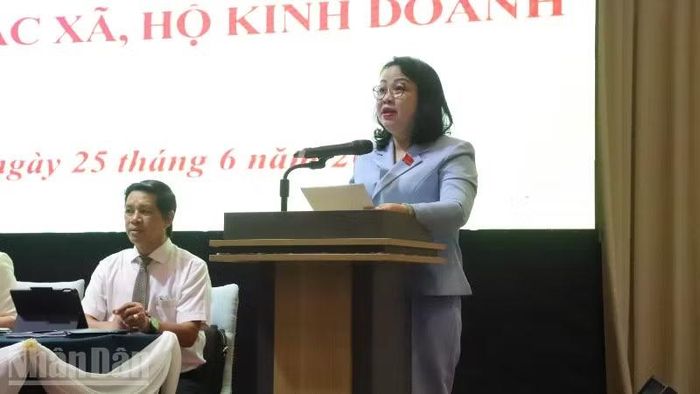 Phó Bí thư Thường trực Tỉnh ủy, Chủ tịch Hội đồng nhân dân tỉnh Đắk Lắk Cao Thị Hòa An phát biểu tại hội nghị.