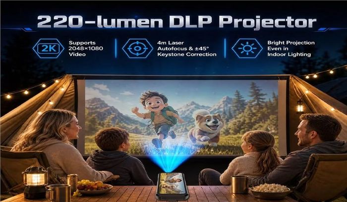 Đầu tiên và nổi bật nhất đó chính là máy chiếu công nghệ DLP với công suất hàng trăm lumens cùng độ phân giải cao (từ 1080p đến 2K) có tính năng tự lấy nét vào thân máy.