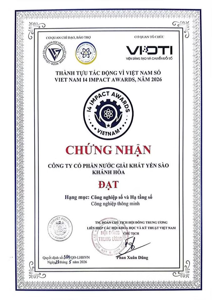 Công ty Yến sào Khánh Hòa được vinh danh tại sự kiện Thành tựu tác động vì Việt Nam – I4 Impact Awards 2026.