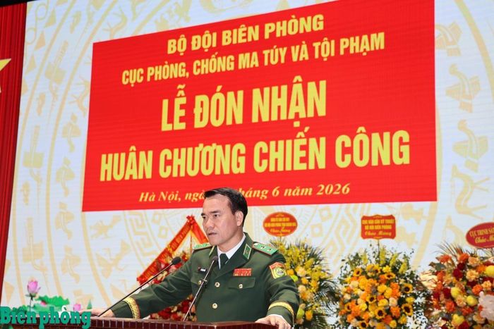 Trung tướng Vũ Trung Kiên, Ủy viên Ban Chấp hành Trung ương Đảng, Ủy viên Quân ủy Trung ương, Tư lệnh Bộ đội Biên phòng phát biểu tại buổi lễ. Ảnh: Xuân Khoa