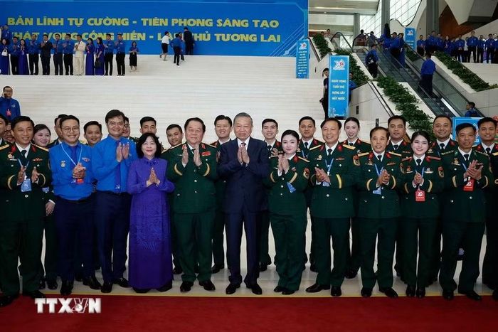 Tổng Bí thư, Chủ tịch nước Tô Lâm và các đại biểu dự Phiên trọng thể Đại hội Đoàn toàn quốc lần thứ XIII. (Ảnh: Thống Nhất/TTXVN)