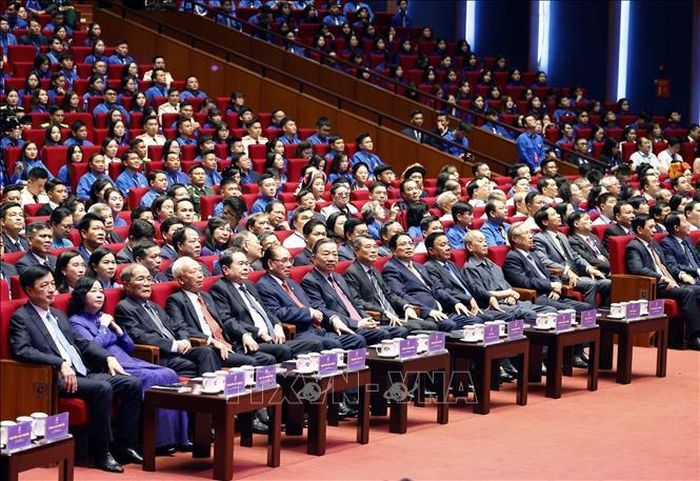 Tổng Bí thư, Chủ tịch nước Tô Lâm và các đại biểu dự Phiên trọng thể Đại hội Đoàn toàn quốc lần thứ XIII. Ảnh: Thống Nhất/TTXVN