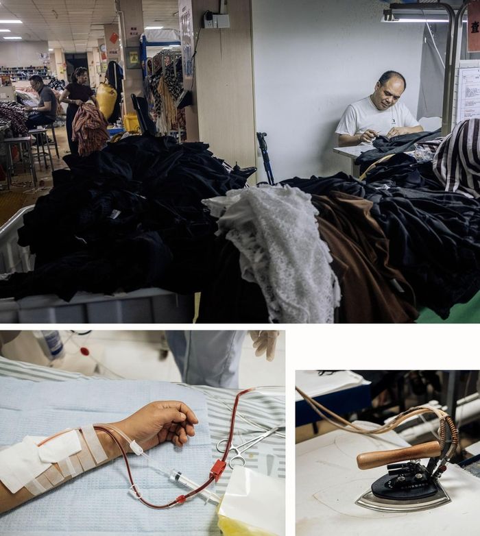 Hoạt động may mặc và chạy thận nhân tạo của các công nhân tại Bảo Thụ Đường (Quảng Châu), tháng 5/2026. Ảnh: Wu Huiyuan/Sixth Tone.