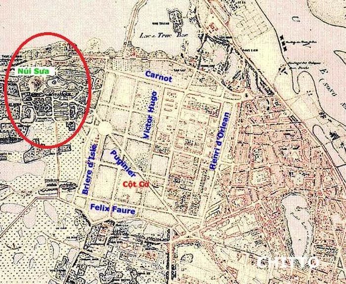 Bản đồ Hà Nội năm 1902 với vị trí Vườn Bách Thảo được khoanh tròn. Ảnh: Tư liệu