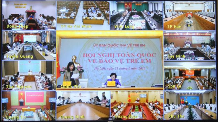 Hội nghị kết nối trực tuyến từ điểm cầu Trung ương đến các tỉnh, thành phố trên cả nước (Ảnh chụp màn hình).