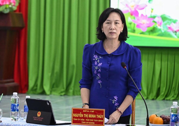 Phó Chủ tịch UBND tỉnh An Giang Nguyễn Thị Minh Thúy phát biểu tại buổi làm việc.