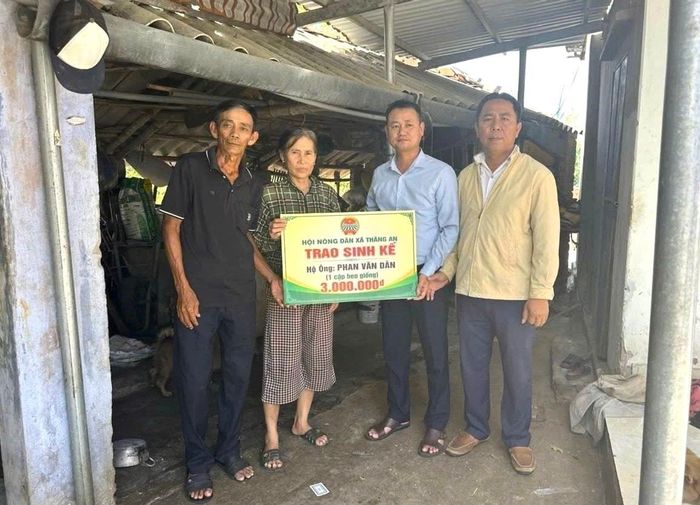 Hội Nông dân xã Thăng An tặng heo giống cho hộ ông Phan Văn Dân. Ảnh: P.V