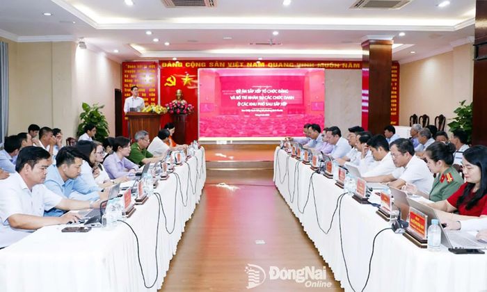 Đại diện Đảng ủy phường Bình Phước triển khai nội dung Đề án sắp xếp tổ chức Đảng và bố trí nhân sự các chức danh ở các khu phố sau sắp xếp. Ảnh: Nhã Trâm