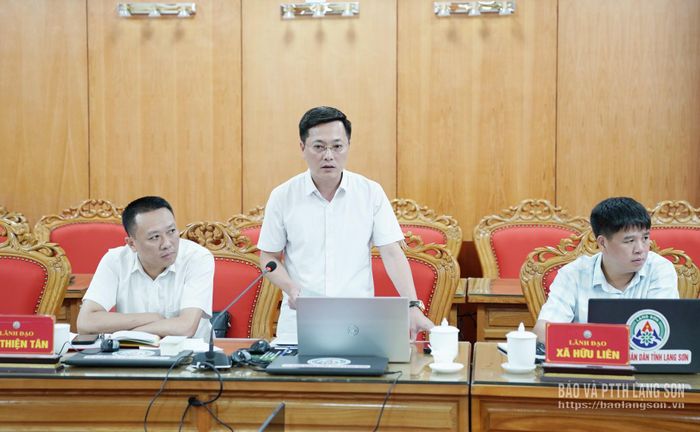 Lãnh đạo xã Hữu Liên báo cáo một số nội dung tại buổi làm việc