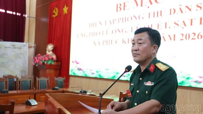 Đại tá Nguyễn Quốc Triệu, Phó Chỉ huy trưởng Bộ Chỉ huy Quân sự tỉnh, Ủy viên Ban Chỉ đạo diễn tập tỉnh phát biểu bế mạc diễn tập.