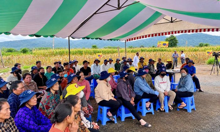 Đồng bào DTTS nghe phổ biến việc trình diễn giống bắp lai mới