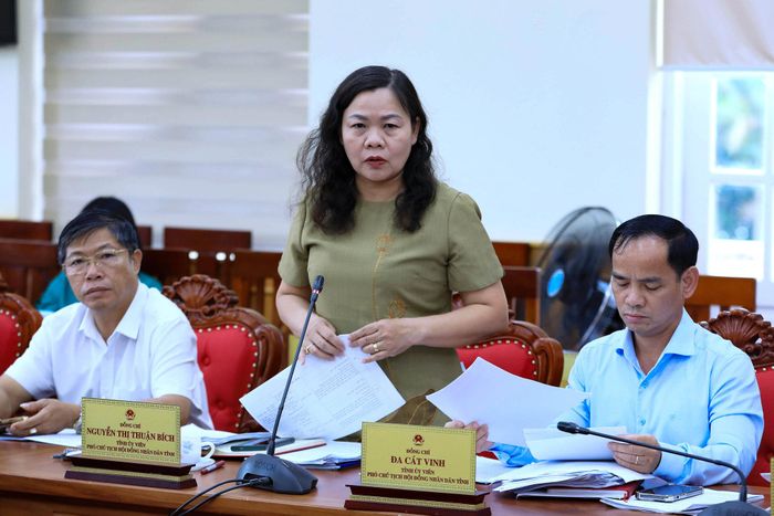 Tỉnh ủy viên, Phó Chủ tịch HĐND tỉnh Lâm Đồng Nguyễn Thị Thuận Bích trao đổi các nội dung trong các báo cáo thẩm tra