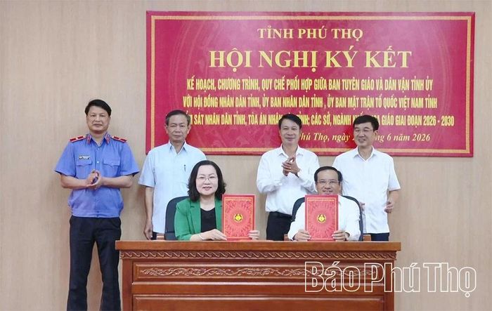 Ban Tuyên giáo và Dân vận Tỉnh ủy ký kết Kế hoạch phối hợp với HĐND tỉnh, UBND tỉnh, UBMTTQ tỉnh, Tòa án nhân dân tỉnh, Viện Kiểm sát nhân dân tỉnh, giai đoạn 2026 - 2030.