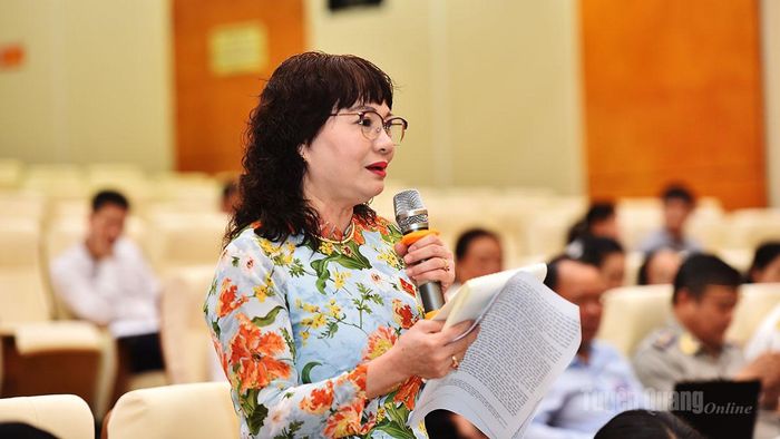 Đại biểu Nguyễn Thị Lan Dung, Phó Chủ tịch Hiệp hội doanh nghiệp tỉnh phát biểu ý kiến thảo luận.