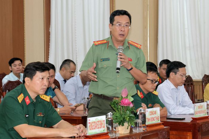 Đại diện Công an tỉnh Đồng Tháp chia sẻ tại Hội nghị