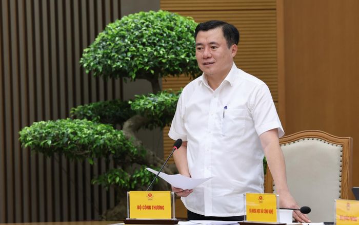  Thứ trưởng Bộ Công Thương Nguyễn Sinh Nhật Tân báo cáo tại cuộc họp. Ảnh: VGP. 