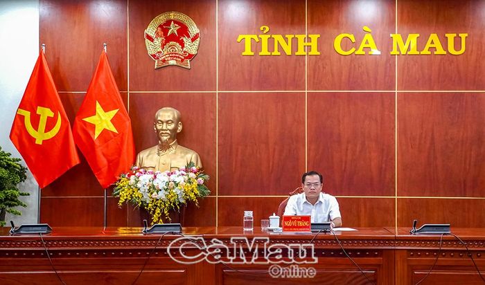 Đồng chí Ngô Vũ Thăng, Phó Chủ tịch UBND tỉnh, chủ trì hội nghị tại điểm cầu tỉnh Cà Mau.