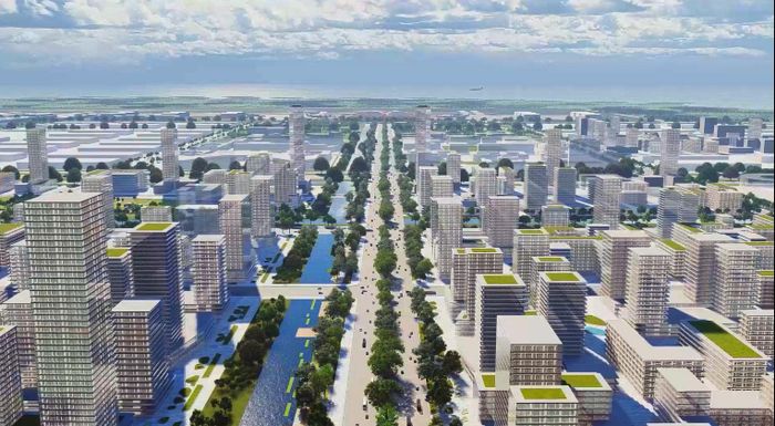 Phối cảnh Khu kinh tế ven biển phía Nam TP Hải Phòng rộng khoảng 20.000 ha, bao gồm toàn bộ xã Hùng Thắng, xã Chấn Hưng và một phần các xã: Nghi Dương, Kiến Hưng, Kiến Hải, An Hưng, Tiên Minh, Nguyễn Bỉnh Khiêm, Vĩnh Am, Nam Đồ Sơn.