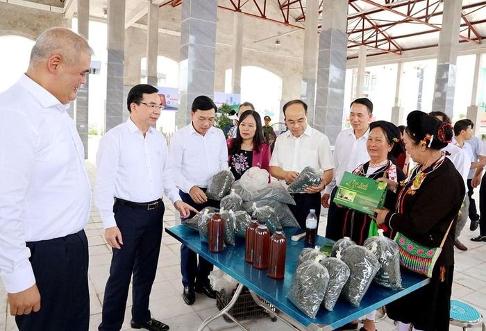 Các đại biểu thăm không gian chợ Tình Đại Lải