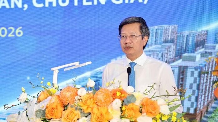 Phó Chủ tịch Thường trực Ủy ban nhân dân thành phố Hải Phòng Lê Anh Quân phát biểu tại lễ khởi công dự án.