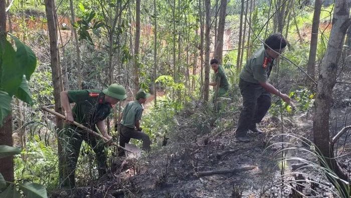 Đến khoảng 9 giờ cùng ngày, đám cháy được dập tắt hoàn toàn, không gây thiệt hại về rừng. Ảnh Ủy ban nhân dân xã A Lưới 5 cung cấp