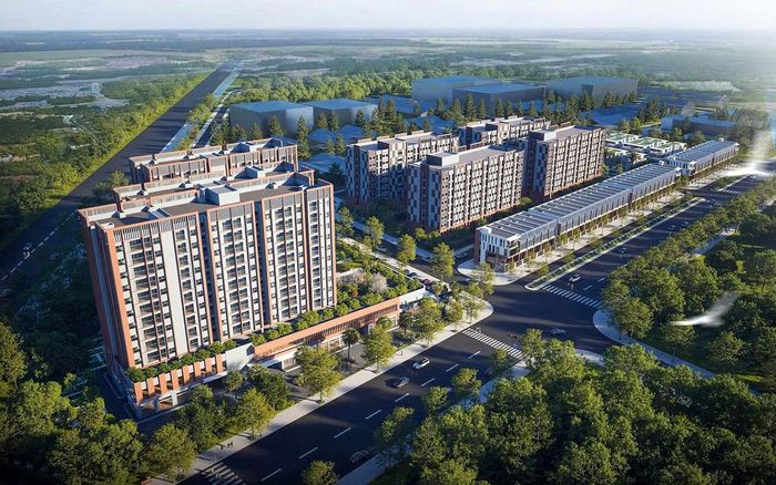 Phối cảnh dự án, khi hoàn thành có tổng 1.129 căn hộ cho công nhân, chuyên gia thuê.
