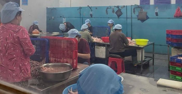 Nhân viên đang chế biến chân gà rút xương. Ảnh: A.X