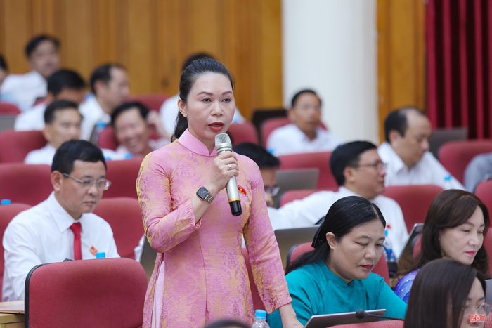 Đại biểu Đào Thị Anh Nga - Trưởng ban Văn hóa - Xã hội HĐND tỉnh đặt câu hỏi tại phiên chất vấn.