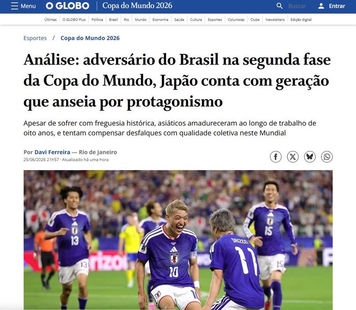 Trang O Globo dành hẳn một bài phân tích sâu để đánh giá về Nhật Bản. Ảnh chụp màn hình