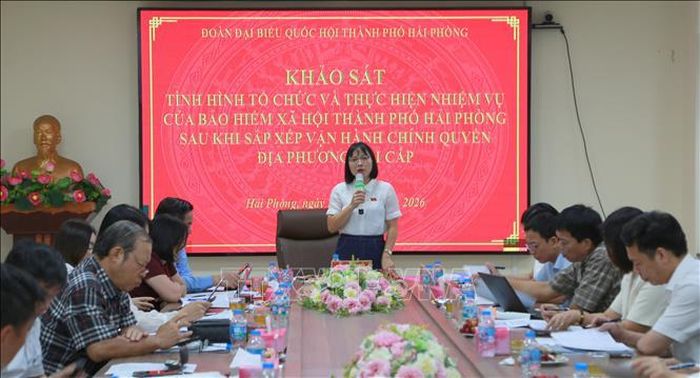 Bà Nguyễn Thị Việt Nga, Phó Trưởng đoàn Đại biểu Quốc hội chuyên trách thành phố Hải Phòng, phát biểu.