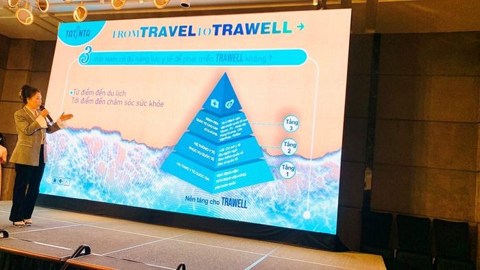 Bà Lê Hoàng Yến, Nhà sáng lập &amp; CEO Công ty Cổ phần Tatinta giới thiệu về TRAWELL (Travel + Well-being) – Xu hướng du lịch gắn liền với sự cân bằng và chất lượng sống. Ảnh: Hằng Trần