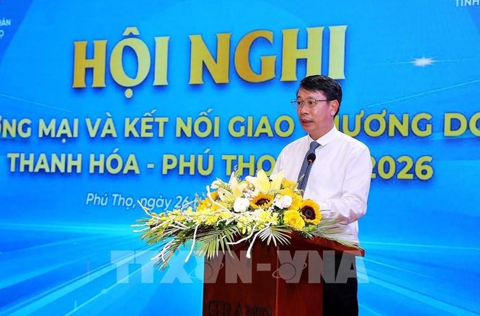 Ông Nguyễn Khắc Hiếu, Phó Chủ tịch UBND tỉnh Phú Thọ phát biểu tại hội nghị. Ảnh: Thanh Hải - TTXVN 
