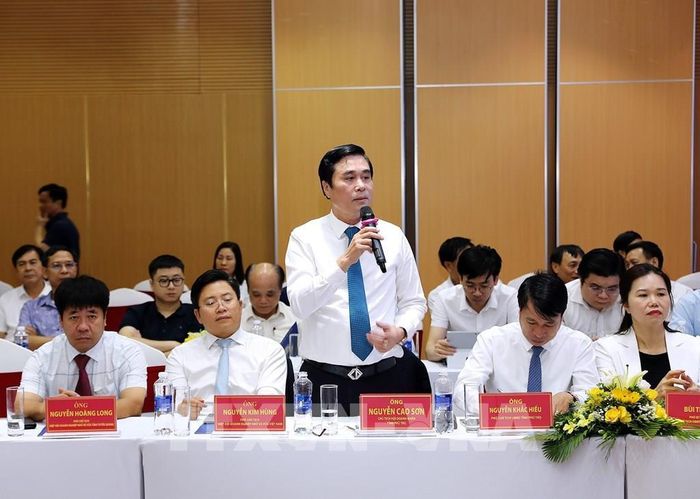 Ông Nguyễn Cao Sơn, Chủ tịch Hội Doanh nhân tỉnh Phú Thọ phát biểu tại hội nghị. Ảnh: Thanh Hải - TTXVN 