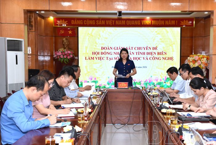 Trưởng ban Văn hóa - Xã hội, HĐND tỉnh Lò Thị Bích phát biểu tại buổi làm việc.