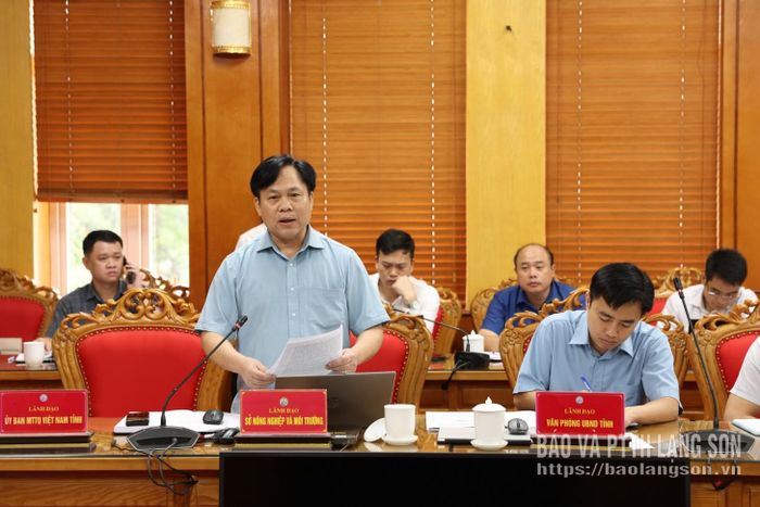 Lãnh đạo Sở Nông nghiệp và Môi trường báo cáo một số nội dung tại cuộc họp