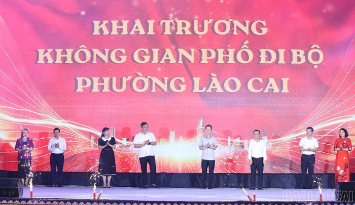 Các đại biểu thực hiện nghi thức khai trương Không gian phố đi bộ.